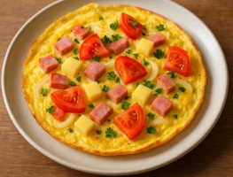 Omlete ar sieru, šķiņķi un dārzeņiem