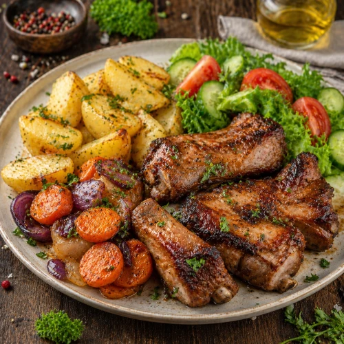 Ceptas cūku ribiņas ar dārzeņiem