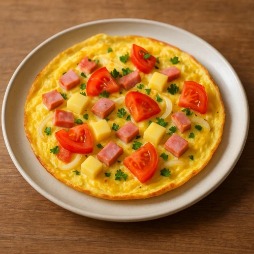 Omlete ar sieru, šķiņķi un dārzeņiem
